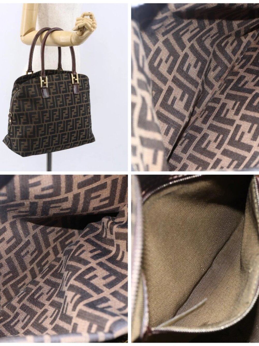 FENDI Zucca Canvas Mamma Baguette Hand Bag Black Brown Silver - Picture 16 of 16